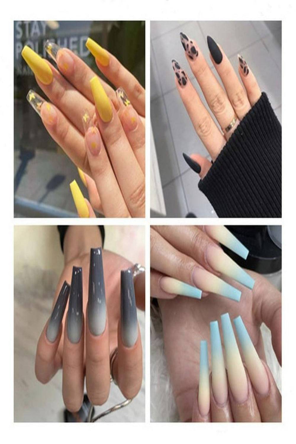 Press On Nails Glossy French Tip Matte Coffin Manicure Nail Kit - TGC Boutique - Press On Nails