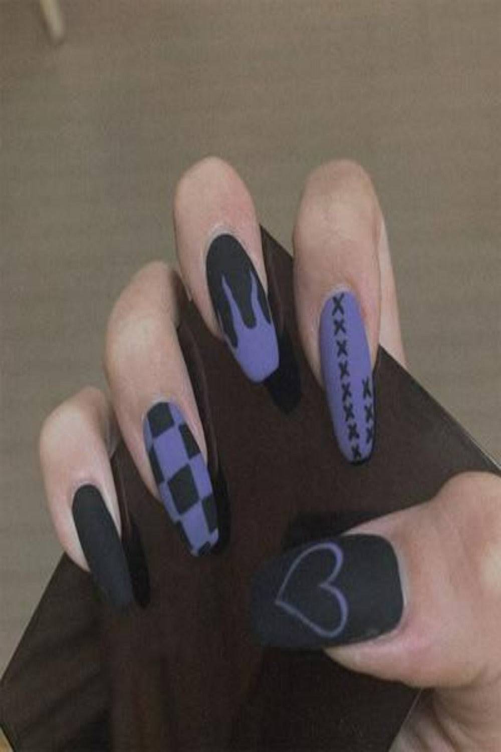 Press On Nails Glossy French Tip Matte Coffin Manicure Nail Kit - TGC Boutique - Press On Nails