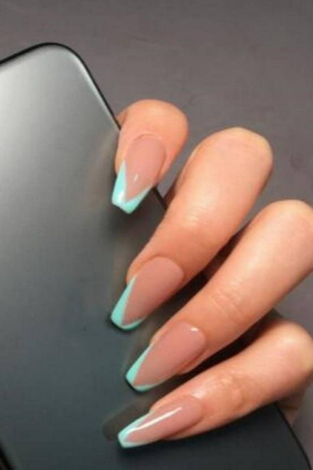 Press On Nails Glossy French Tip Matte Coffin Manicure Nail Kit - TGC Boutique - Press On Nails