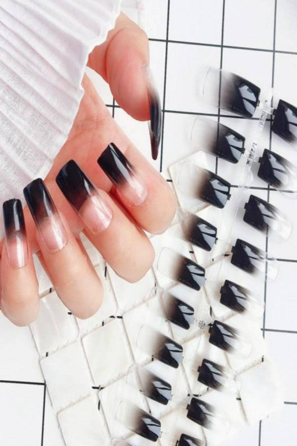 Press On Nails Glossy French Tip Matte Coffin Manicure Nail Kit - TGC Boutique - Press On Nails
