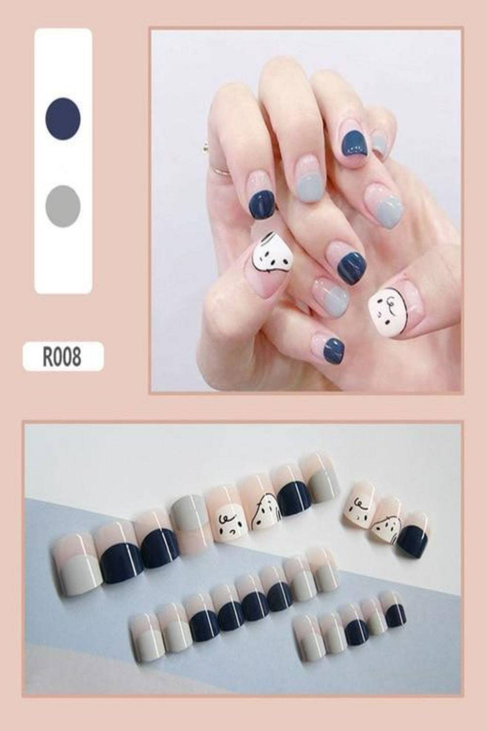 Press On Nails Glossy French Tip Matte Coffin Manicure Nail Kit - TGC Boutique - Press On Nails