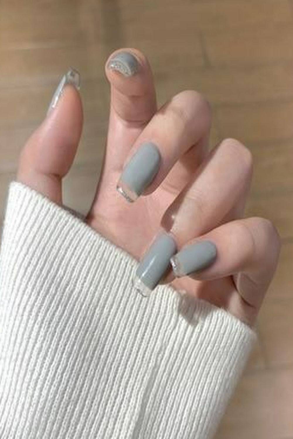 Press On Nails Glossy French Tip Matte Coffin Manicure Nail Kit - TGC Boutique - Press On Nails