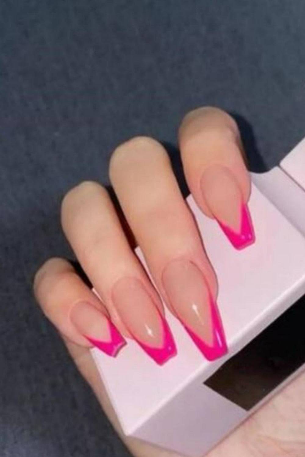 Press On Nails Glossy French Tip Matte Coffin Manicure Nail Kit - TGC Boutique - Press On Nails