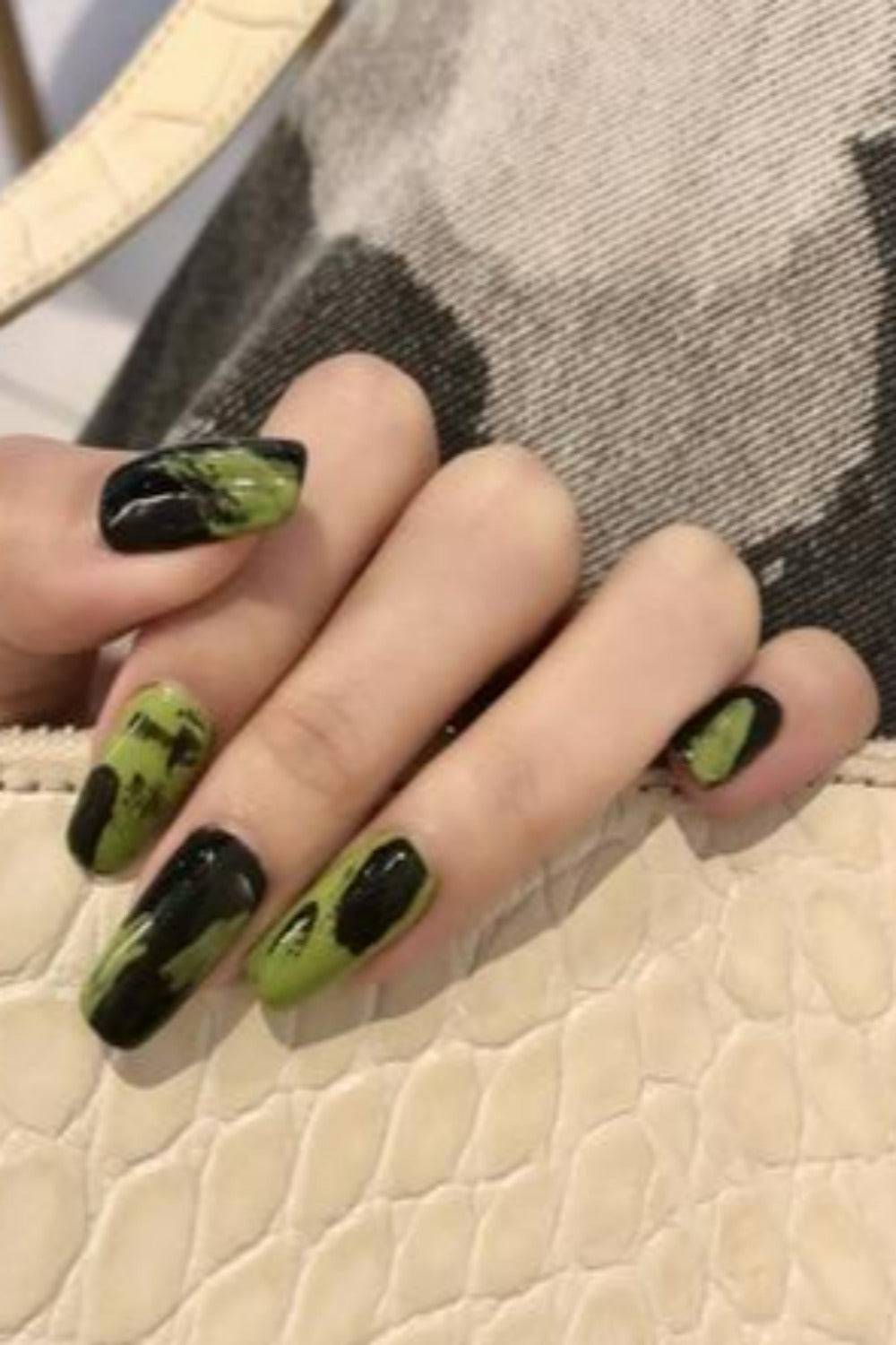 Press On Nails Glossy French Tip Matte Coffin Manicure Nail Kit - TGC Boutique - Press On Nails