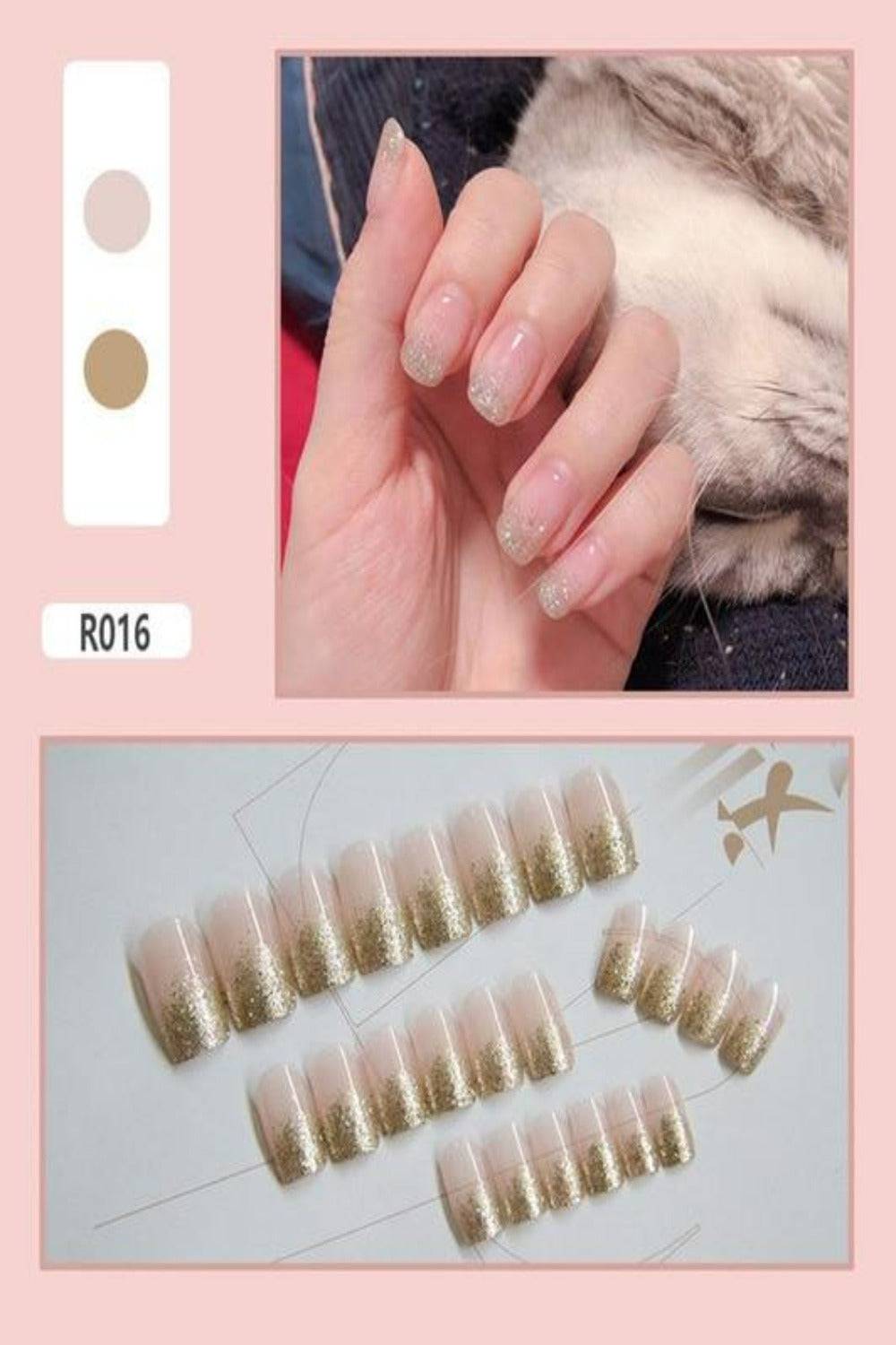 Press On Nails Glossy French Tip Matte Coffin Manicure Nail Kit - TGC Boutique - Press On Nails