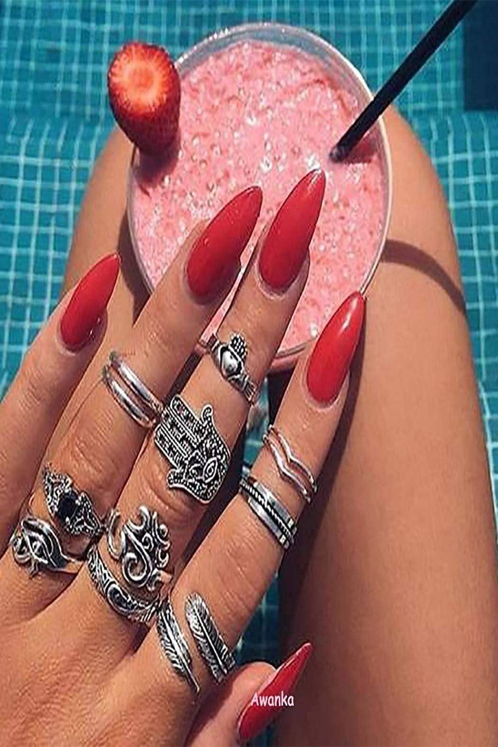 Press On Nails Glossy Stiletto Red Nail Kit - TGC Boutique - Press On Nails