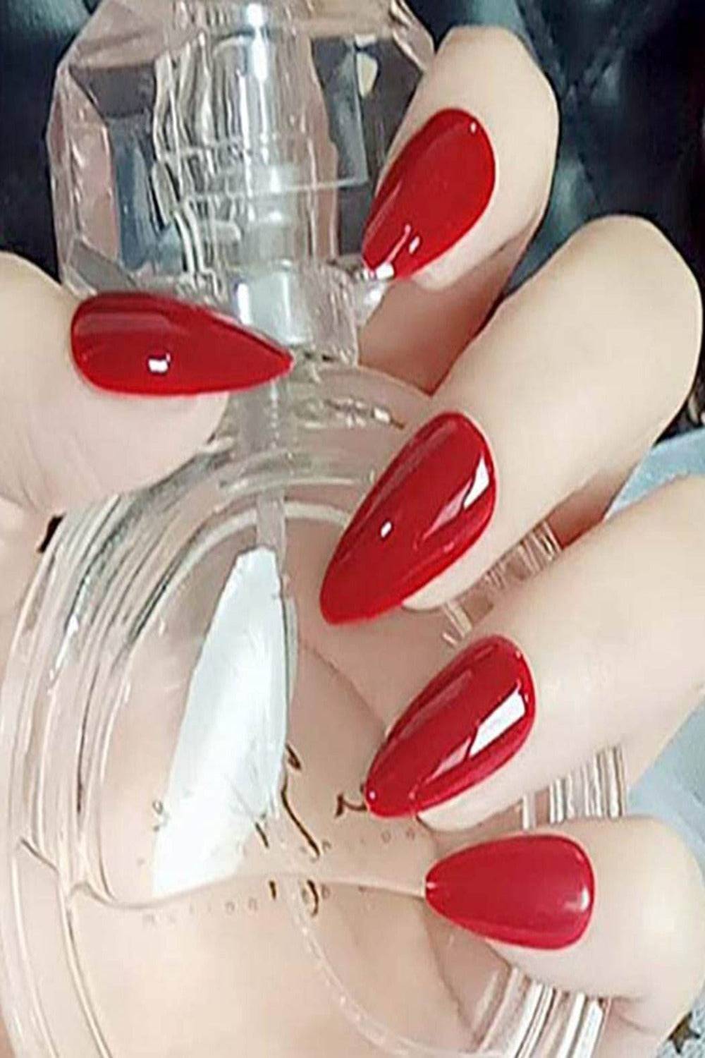Press On Nails Glossy Stiletto Red Nail Kit - TGC Boutique - Press On Nails