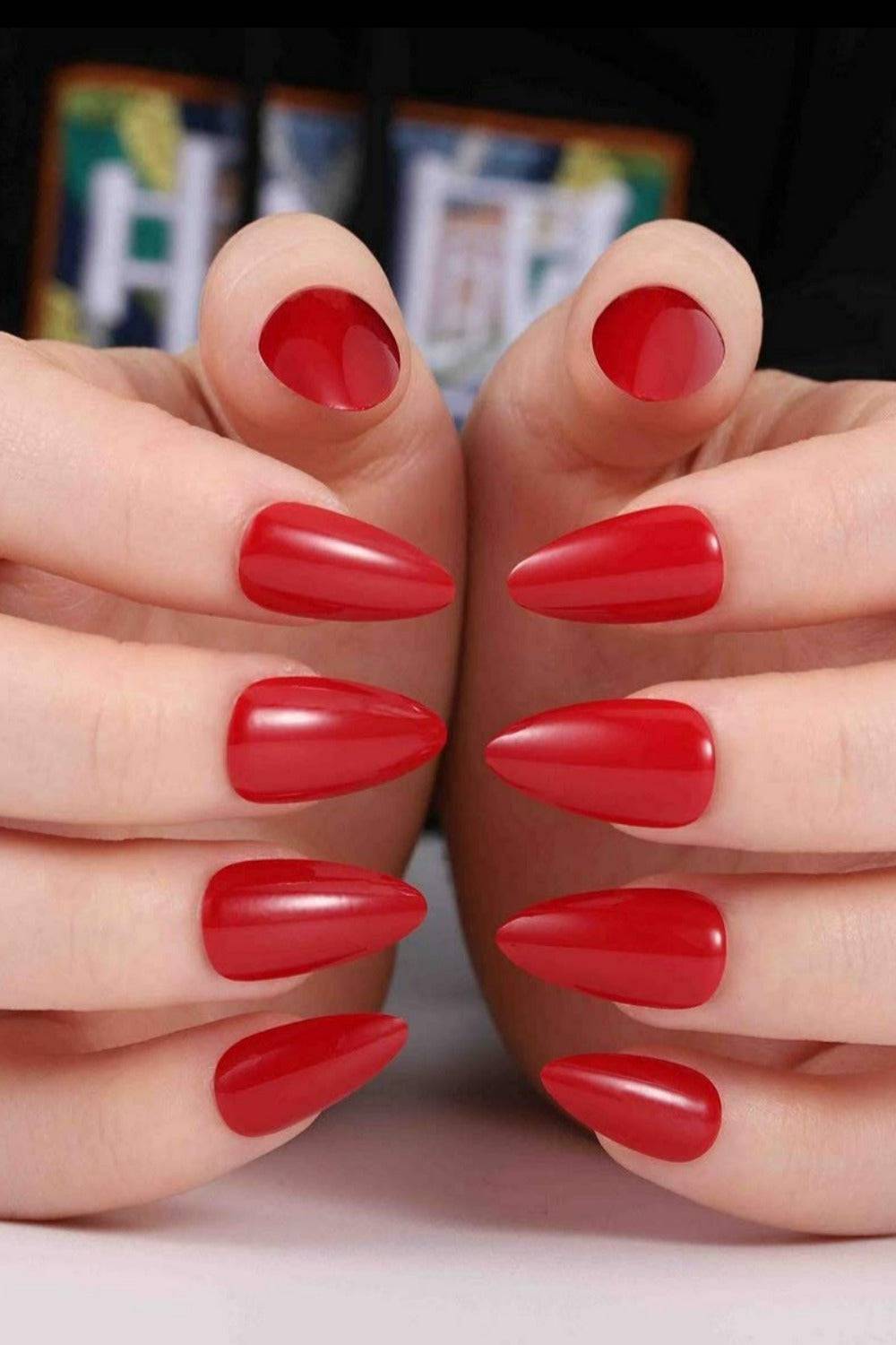 Press On Nails Glossy Stiletto Red Nail Kit - TGC Boutique - Press On Nails