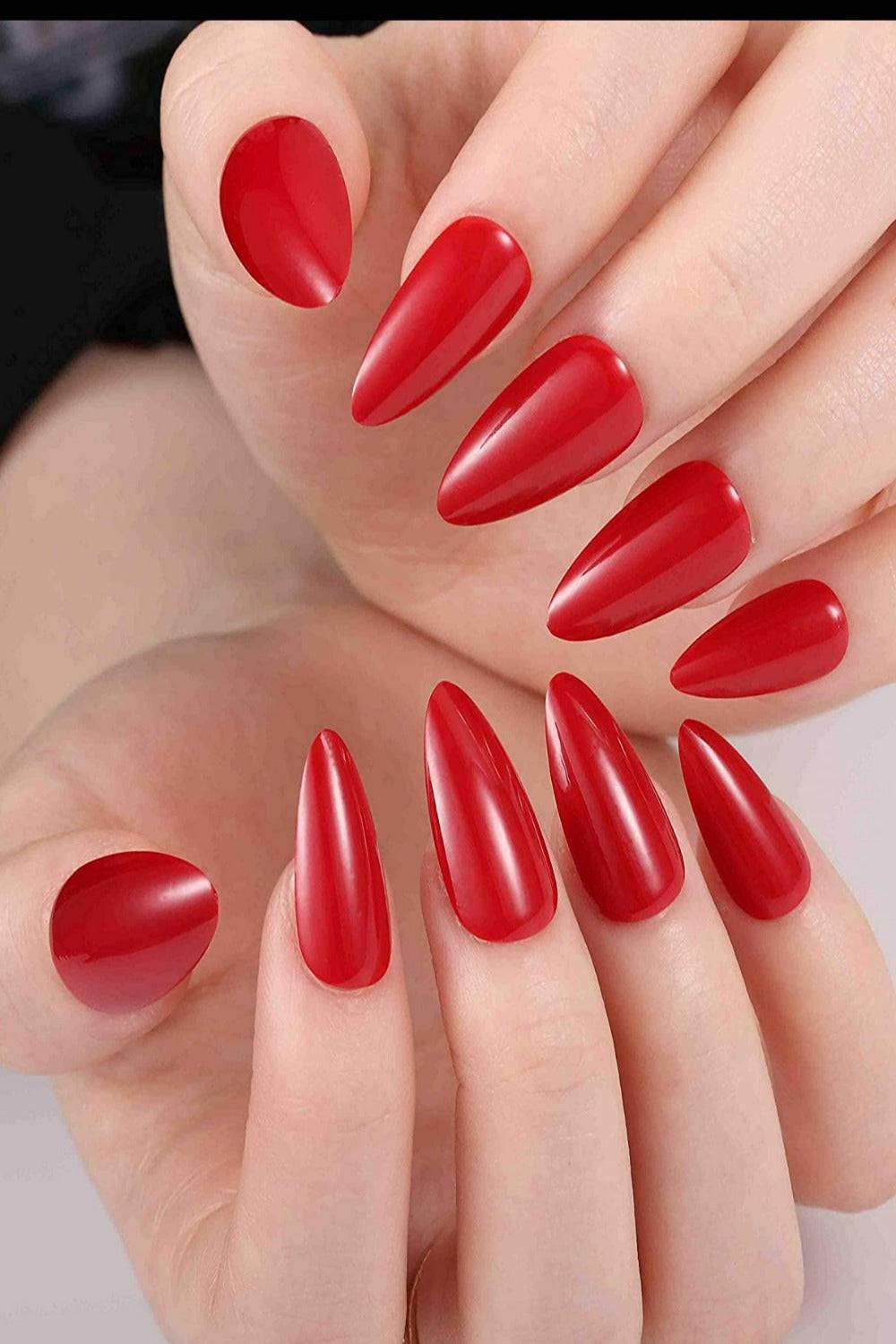 Press On Nails Glossy Stiletto Red Nail Kit - TGC Boutique - Press On Nails