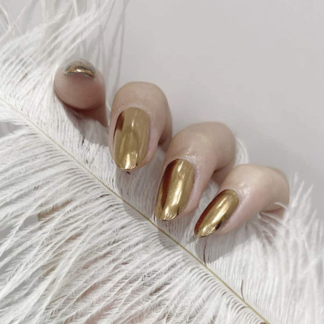 Press On Nails Gold Metallic Oval Nail Kit - TGC Boutique - Press On Nails