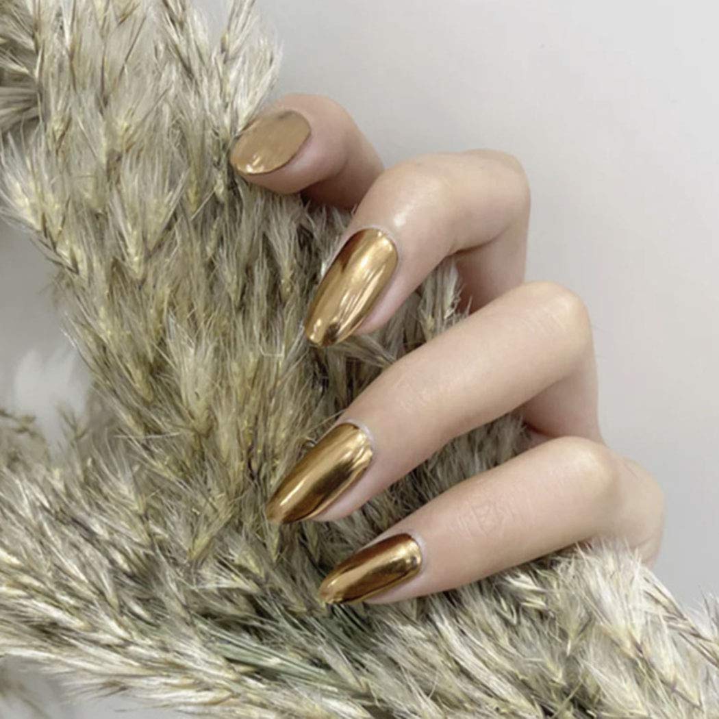 Press On Nails Gold Metallic Oval Nail Kit - TGC Boutique - Press On Nails