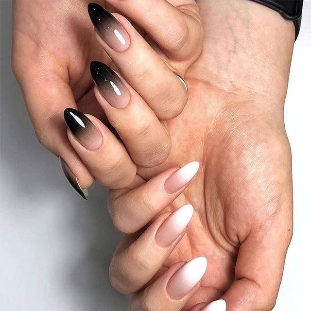 Press On Nails Gradient Matte Glossy Neon String Art Coffin Nail Kit - TGC Boutique - Press On Nails
