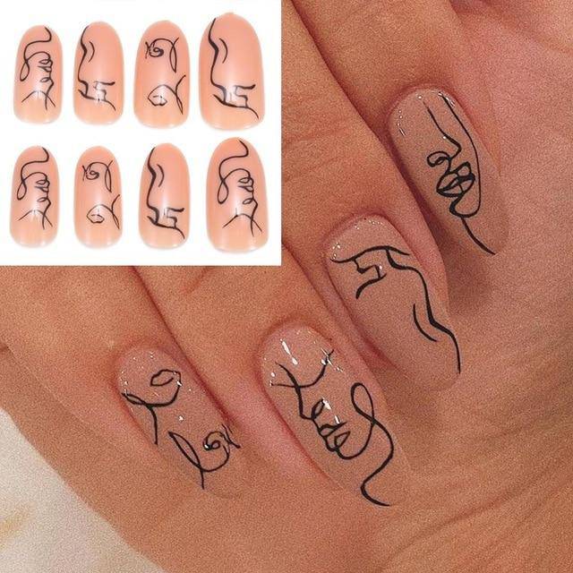 Press On Nails Gradient Matte Glossy Neon String Art Coffin Nail Kit - TGC Boutique - Press On Nails