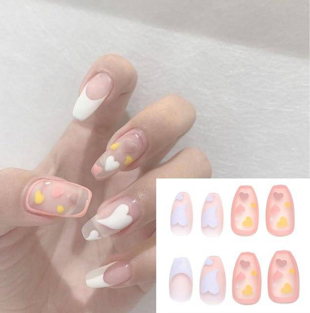 Press On Nails Gradient Matte Glossy Neon String Art Coffin Nail Kit - TGC Boutique - Press On Nails