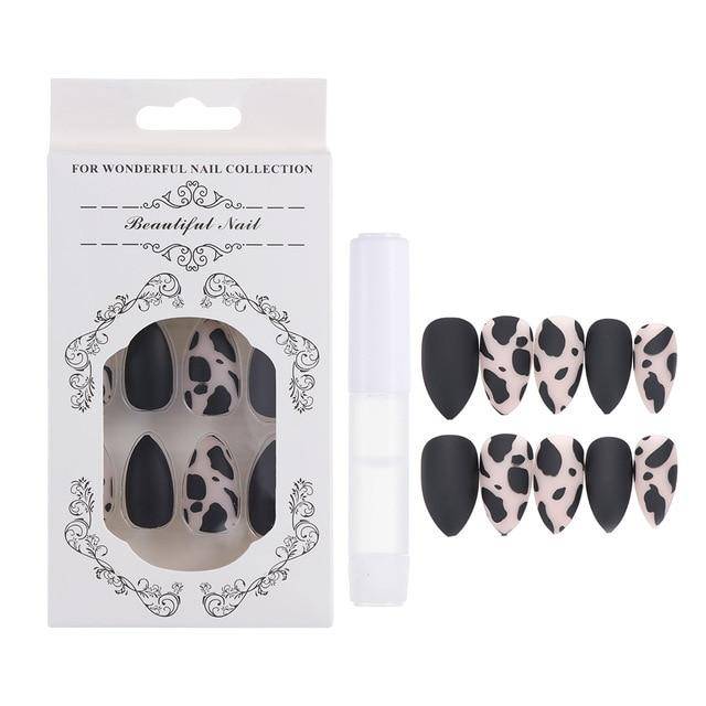 Press On Nails Gradient Matte Glossy Neon String Art Coffin Nail Kit - TGC Boutique - Press On Nails