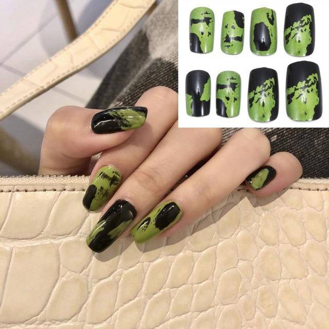 Press On Nails Gradient Matte Glossy Neon String Art Coffin Nail Kit - TGC Boutique - Press On Nails