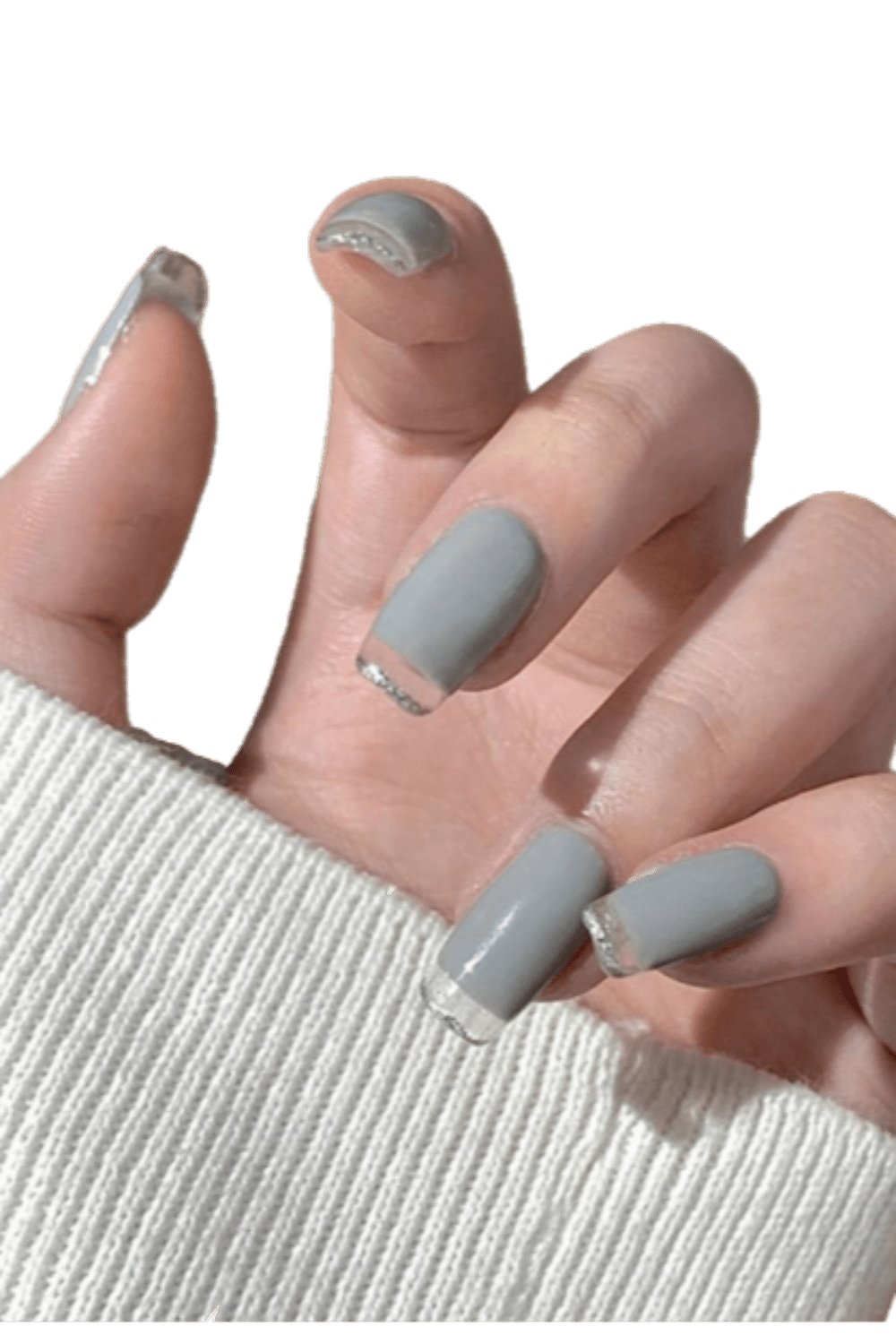 Press On Nails Gray Glossy French Tip Coffin Nail Kit - TGC Boutique - Press On Nails