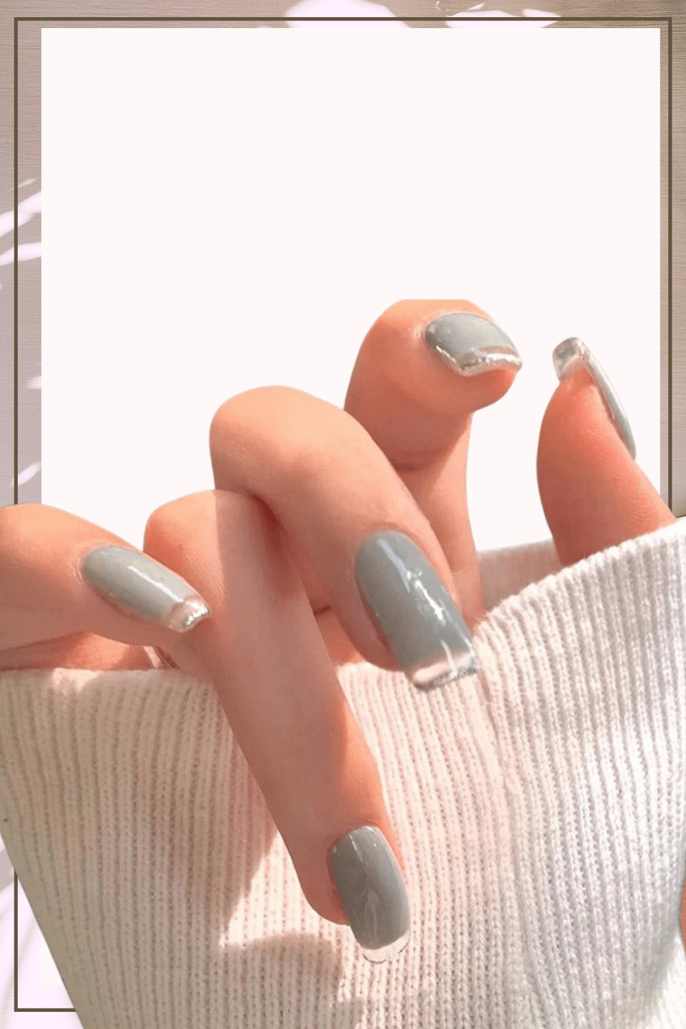 Press On Nails Gray Glossy French Tip Coffin Nail Kit - TGC Boutique - Press On Nails