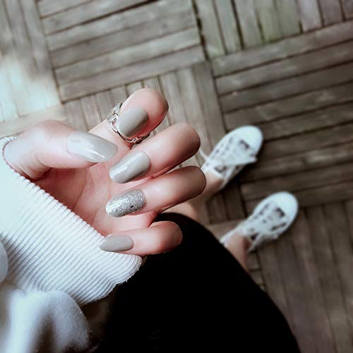 Press On Nails Gray Glossy Oval Glitter Nail Kit - TGC Boutique - Press On Nails