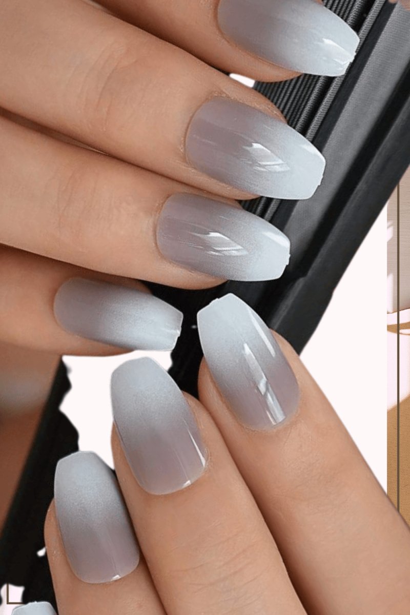 Press On Nails Gray Ombre French Glossy Coffin Nail Kit - TGC Boutique - Press On Nails
