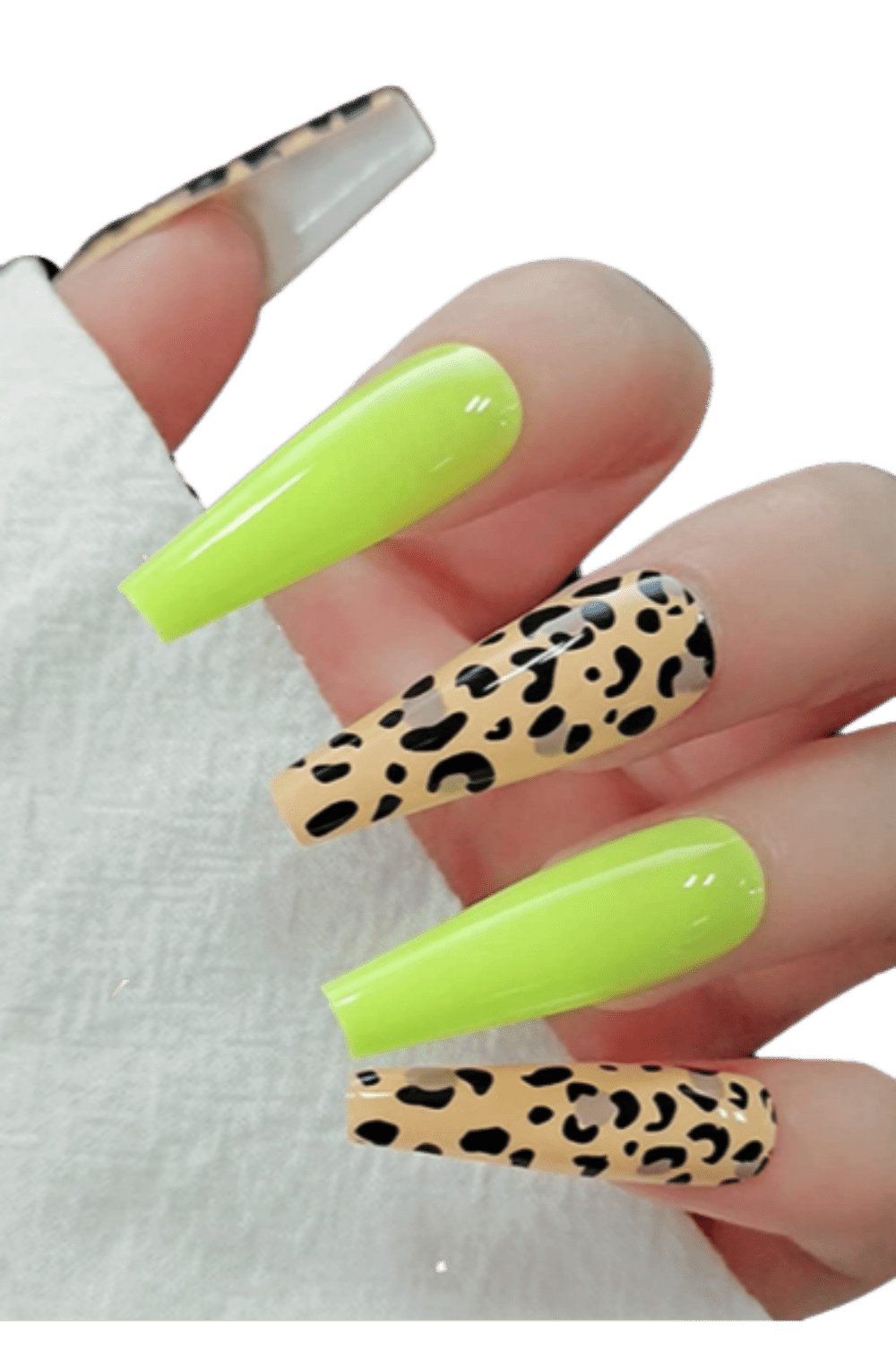 Press On Nails Green And Black Leopard Glossy Coffin Nail Kit - TGC Boutique - Press On Nails