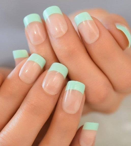 Press On Nails Green French Glossy Round Nail Kit - TGC Boutique - Press On Nails