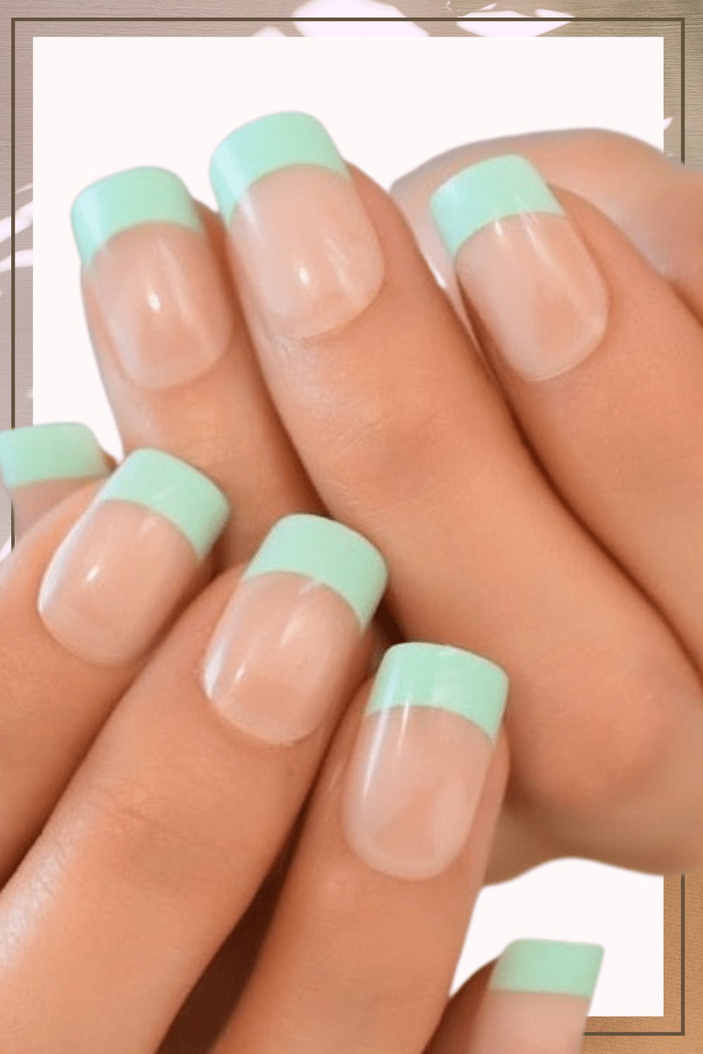 Press On Nails Green French Glossy Round Nail Kit - TGC Boutique - Press On Nails