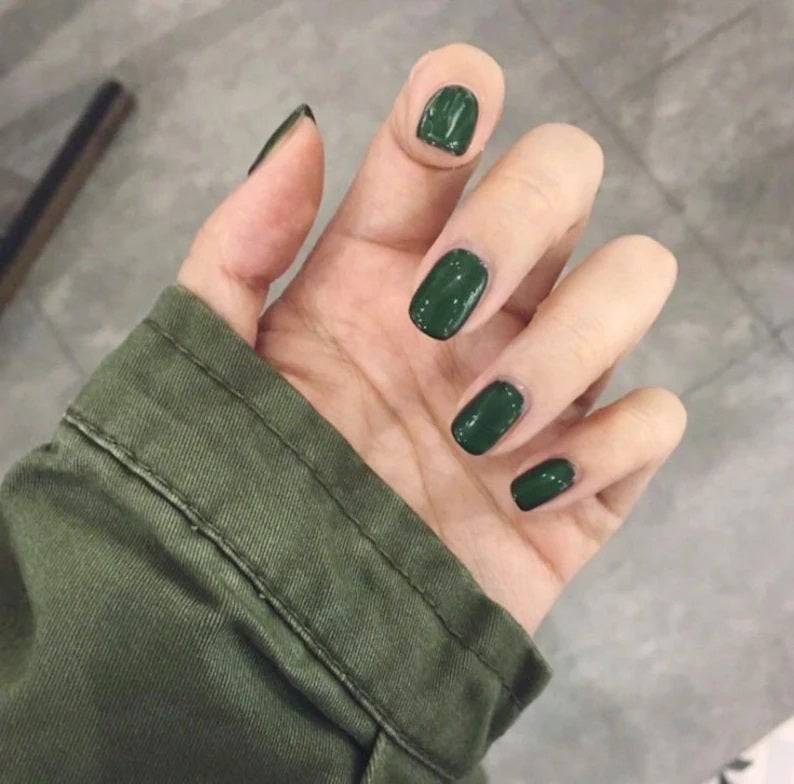 Press On Nails Green Glossy Coffin Nail Kit - TGC Boutique - Press On Nails