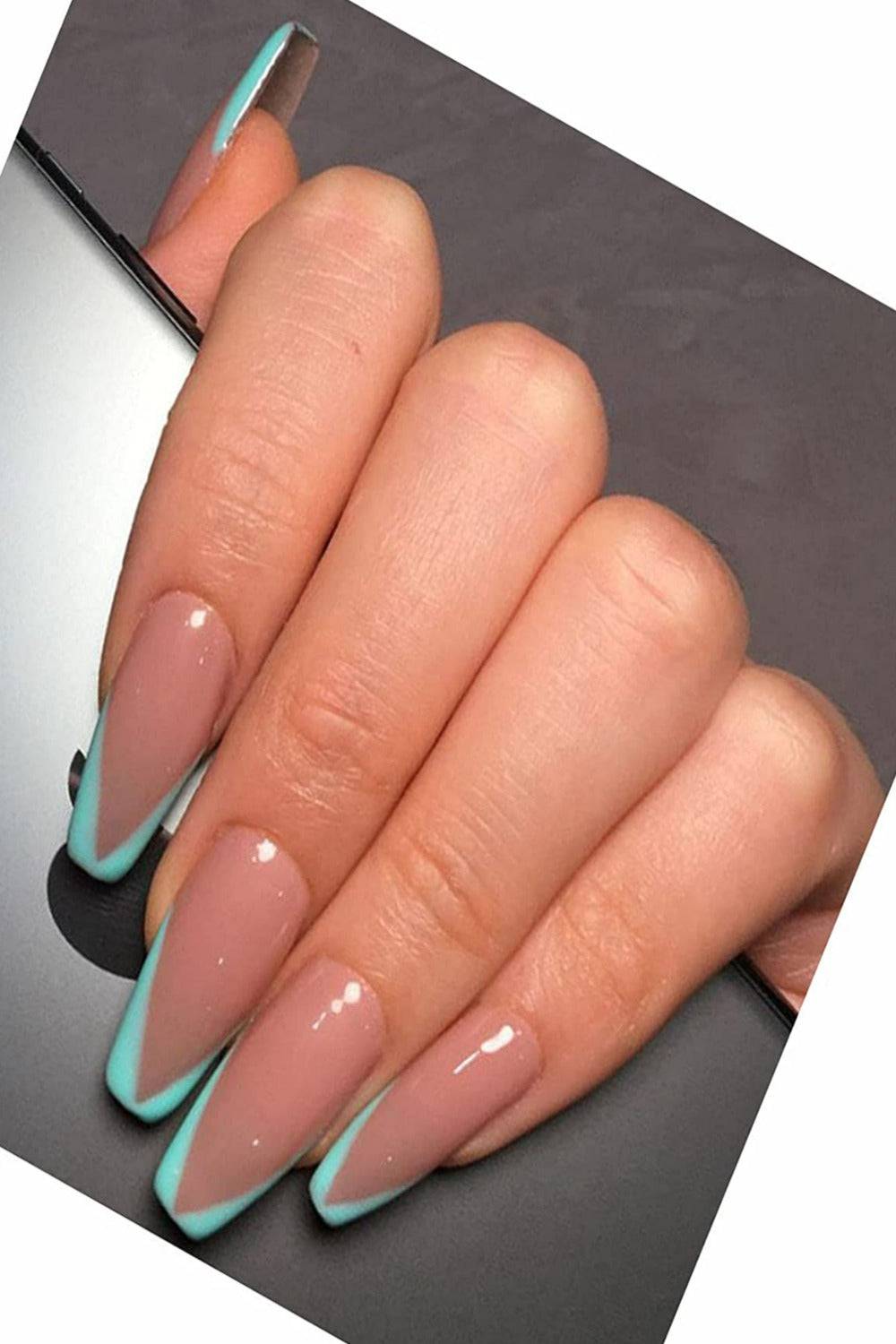Press On Nails Green Glossy French Tip Coffin Nail Kit - TGC Boutique - Press On Nails