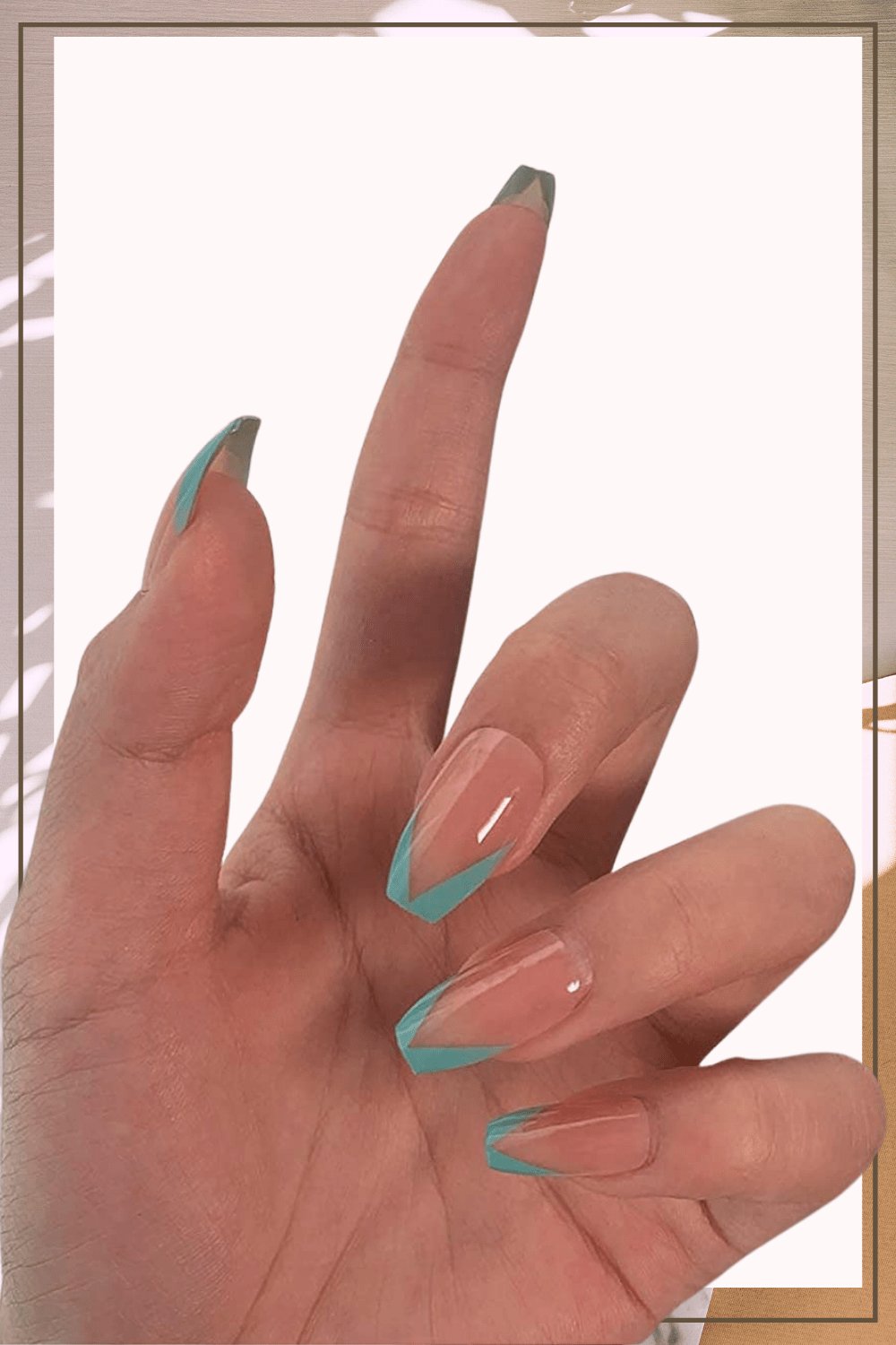 Press On Nails Green Glossy French Tip Coffin Nail Kit - TGC Boutique - Press On Nails