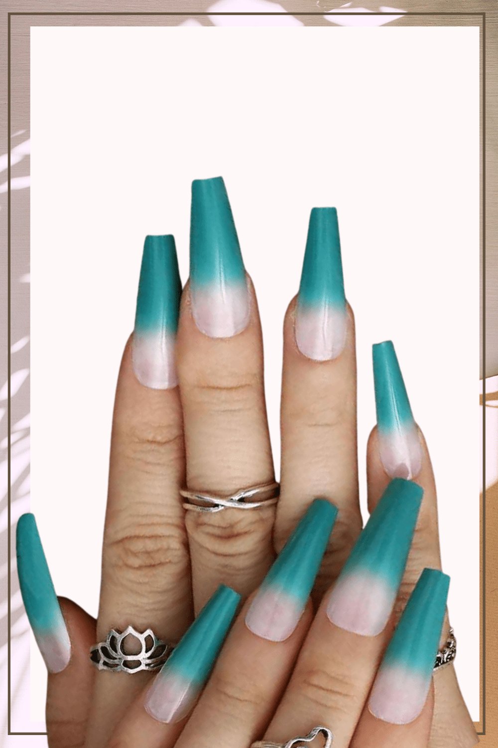 Press On Nails Green Ombre French Tip Coffin Nail Kit - TGC Boutique - Press On Nails