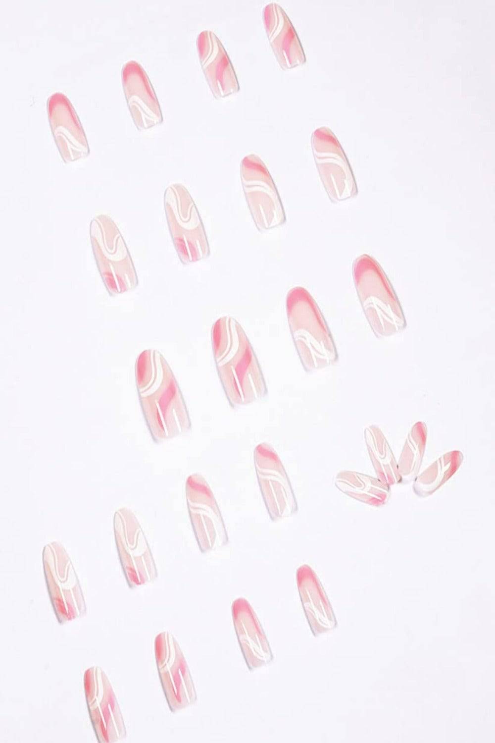 Press On Nails Kit French Tip Wave Swirl Pink And White Nails - TGC Boutique - Press On Nails
