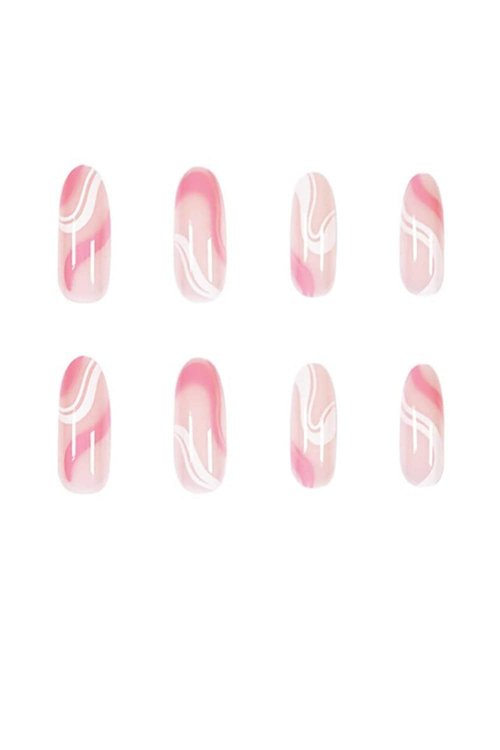Press On Nails Kit French Tip Wave Swirl Pink And White Nails - TGC Boutique - Press On Nails
