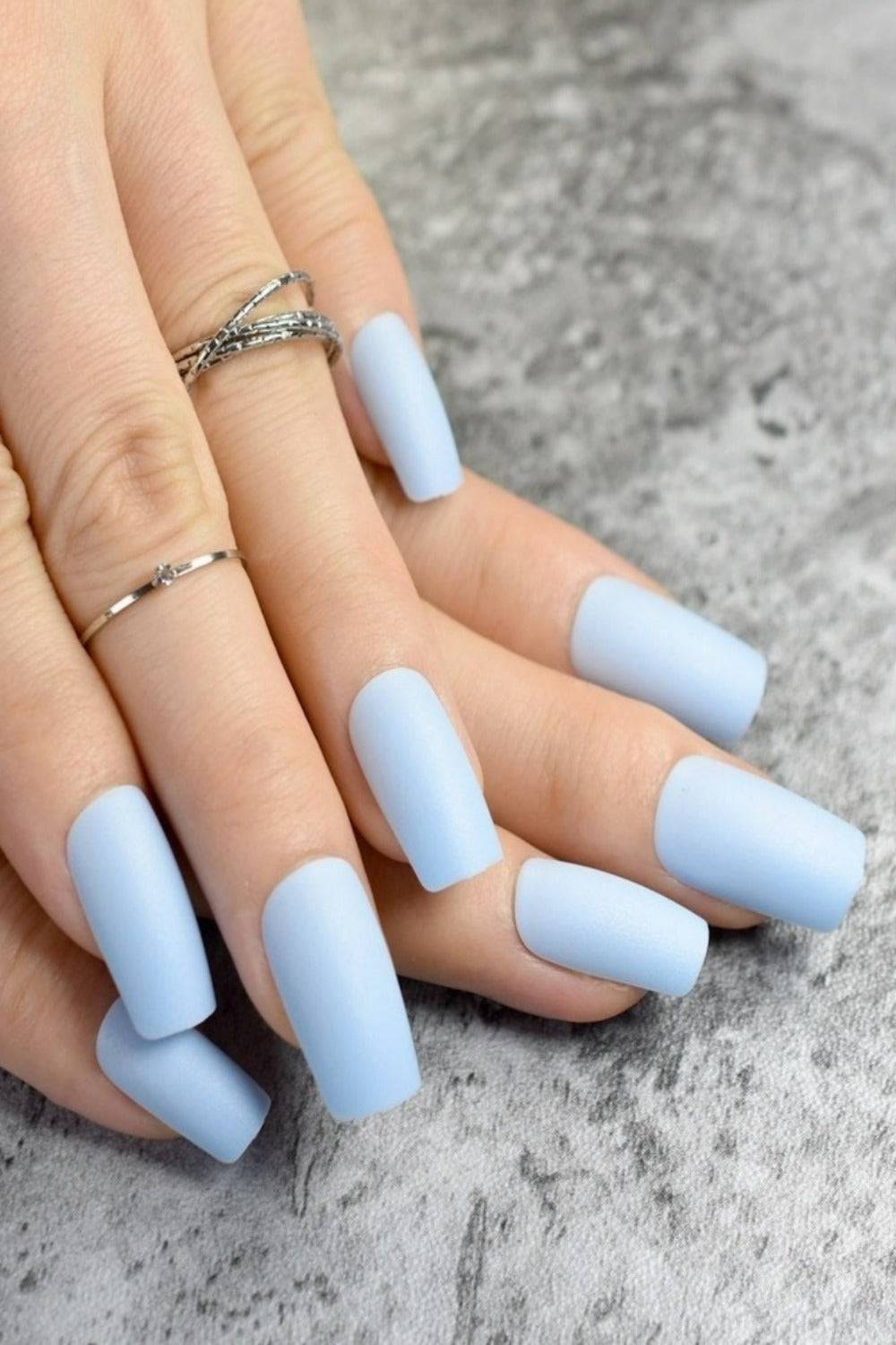 Press On Nails Light Blue Matte Square Nail Kit - TGC Boutique - Press On Nails
