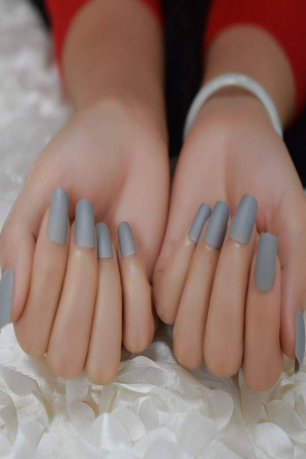 Press On Nails Light Grey Short Matte Square Nail Kit - TGC Boutique - Press On Nails
