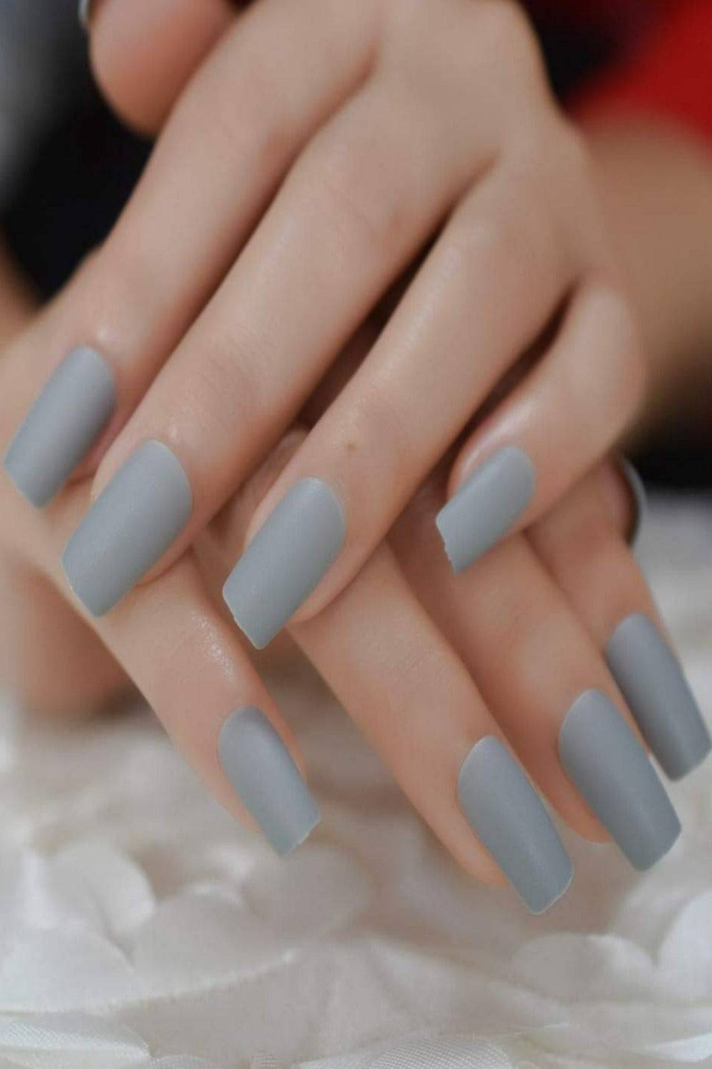 Press On Nails Light Grey Short Matte Square Nail Kit - TGC Boutique - Press On Nails