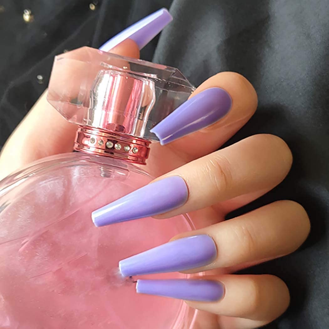 Press On Nails Light Purple Glossy Coffin Nail Kit - TGC Boutique - Press On Nails