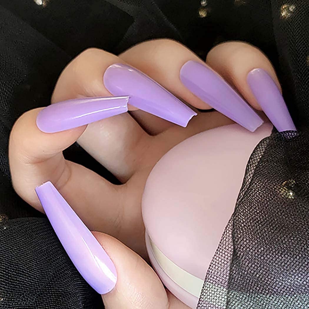 Press On Nails Light Purple Glossy Coffin Nail Kit - TGC Boutique - Press On Nails