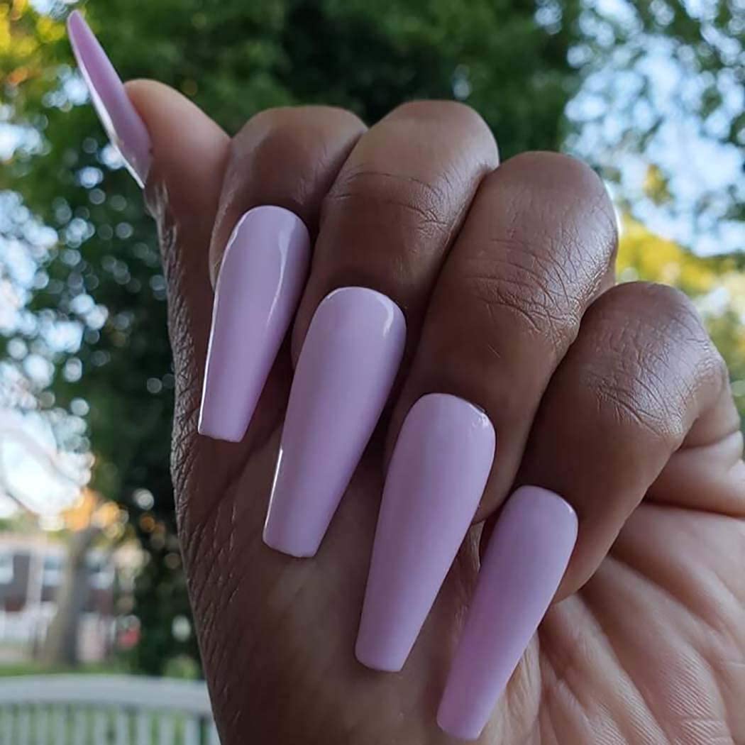 Press On Nails Light Purple Glossy Coffin Nail Kit - TGC Boutique - Press On Nails