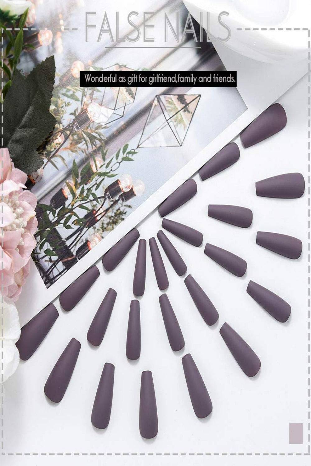 Press On Nails Long Matte Coffin Tip False Nail Kit - Lilac Purple - TGC Boutique - Press On Nails