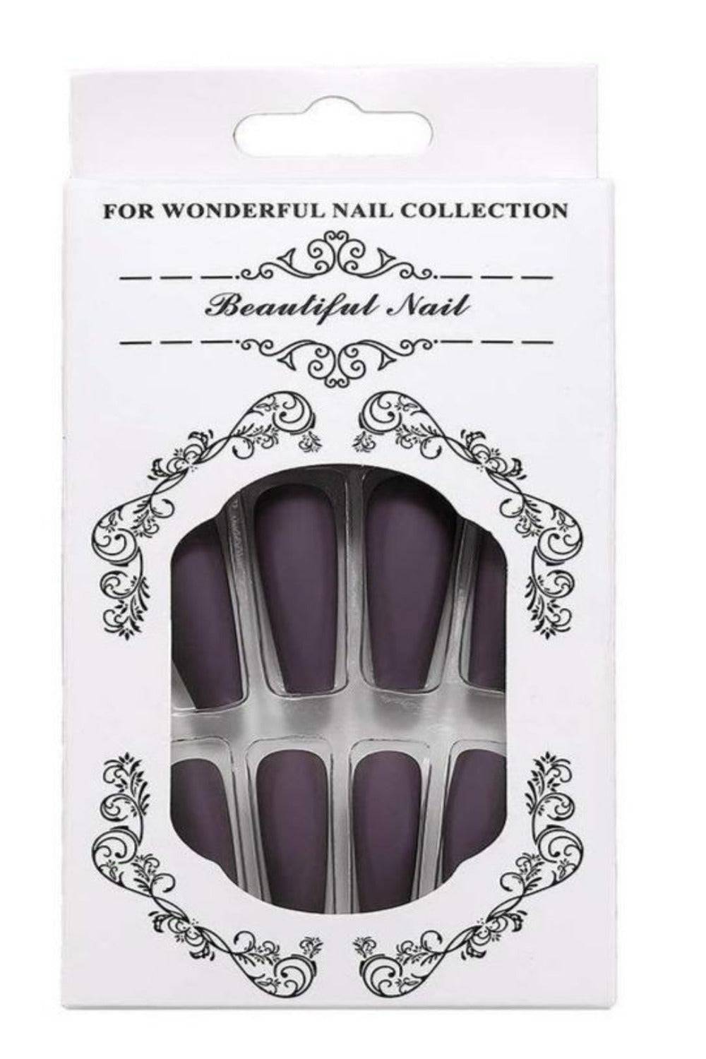 Press On Nails Long Matte Coffin Tip False Nail Kit - Lilac Purple - TGC Boutique - Press On Nails