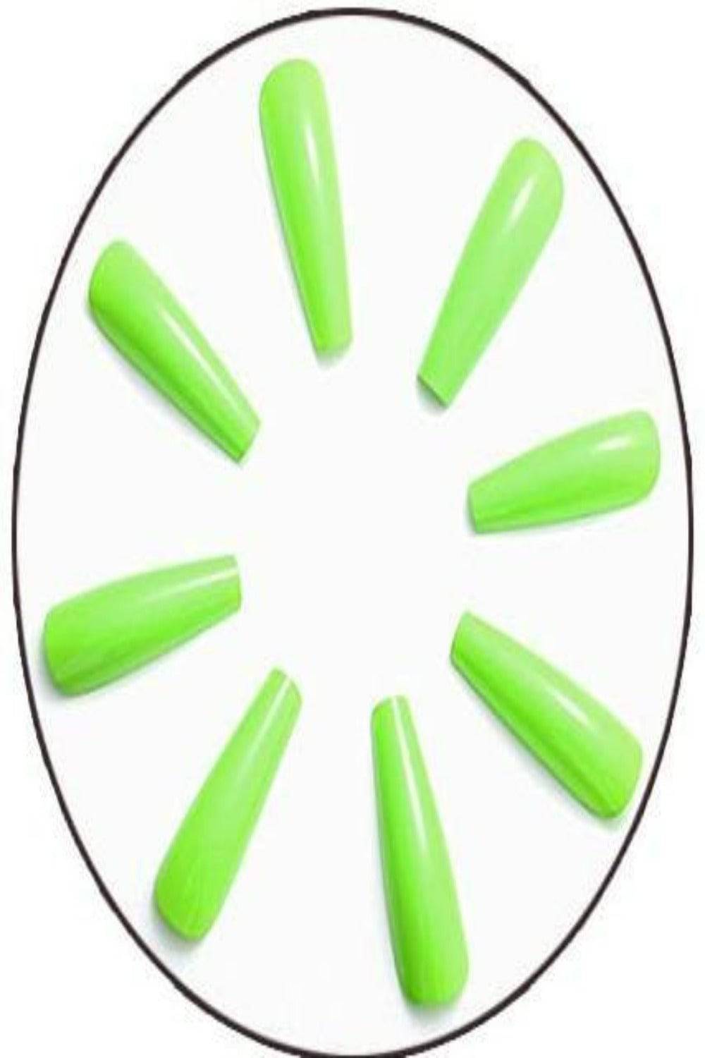 Press On Nails Long Shiny Coffin Tip False Nail Kit - Neon Green - TGC Boutique - Press On Nails
