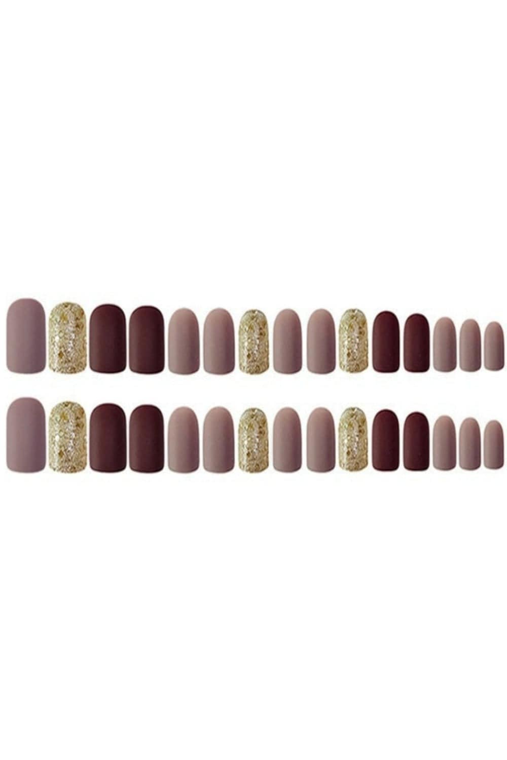 Press On Nails Maroon And Nude Matte Square Gold Glitter Nail Kit - TGC Boutique - Press On Nails