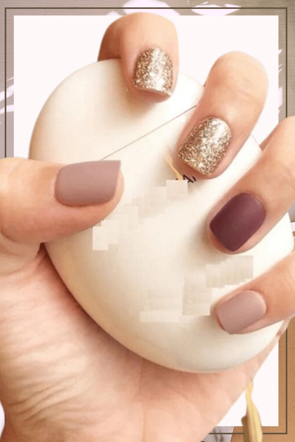 Press On Nails Maroon And Nude Matte Square Gold Glitter Nail Kit - TGC Boutique - Press On Nails