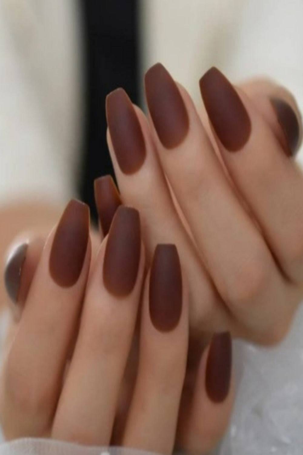 Press On Nails Matte Coffee Brown Short Coffin Nail Kit - TGC Boutique - Press On Nails