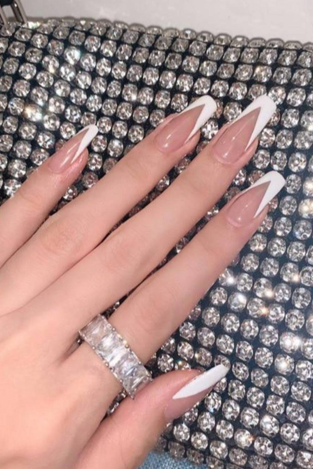 Press On Nails Matte Coffin French Tip Nail Kit - TGC Boutique - Press On Nails