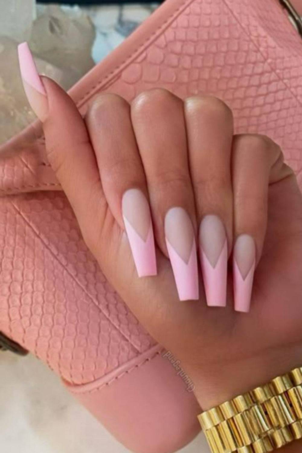 Press On Nails Matte Coffin French Tip Nail Kit - TGC Boutique - Press On Nails