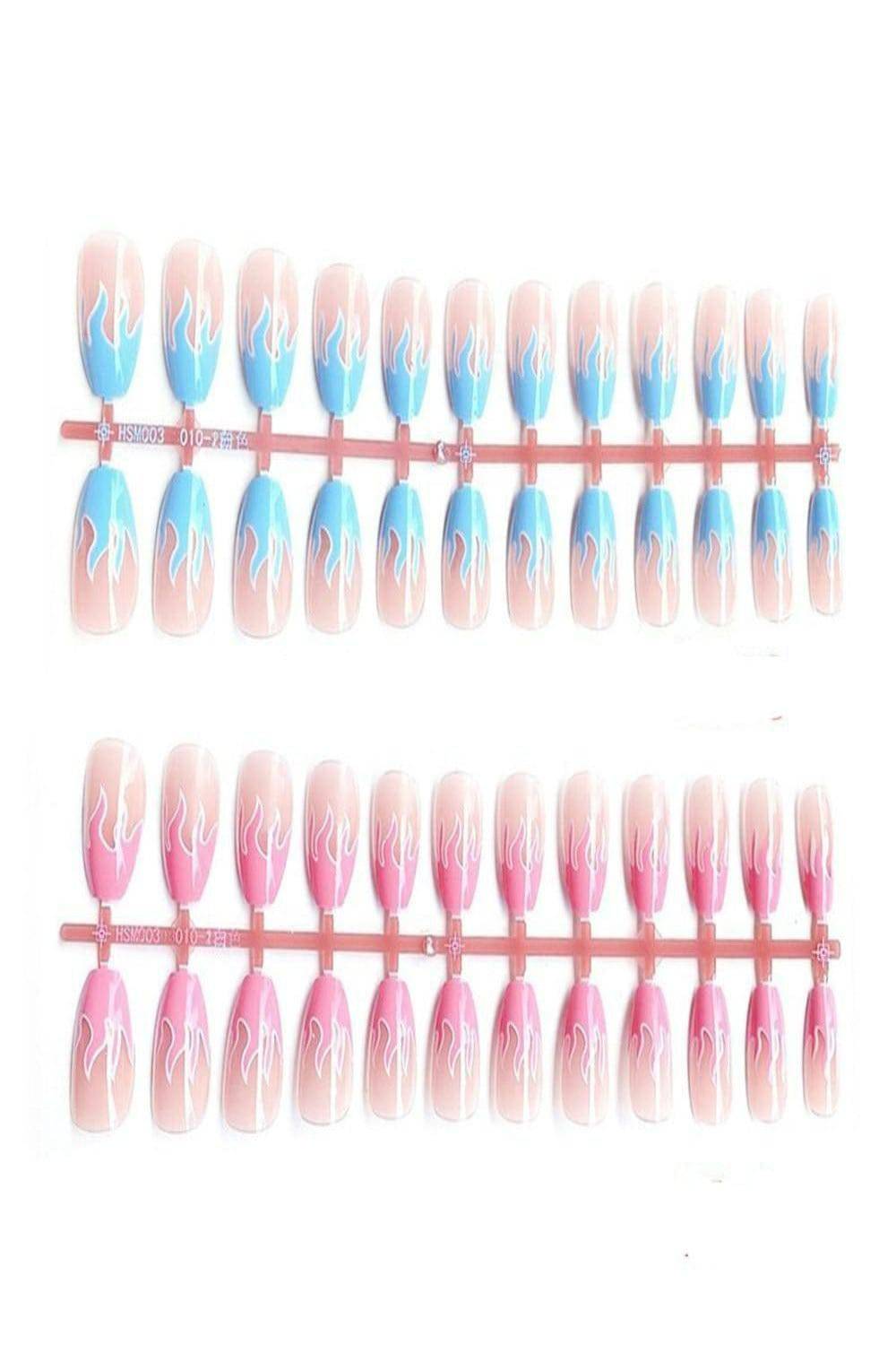 Press On Nails Matte & Glossy Flame Design Coffin Tip Nail Kit - TGC Boutique - Press On Nails
