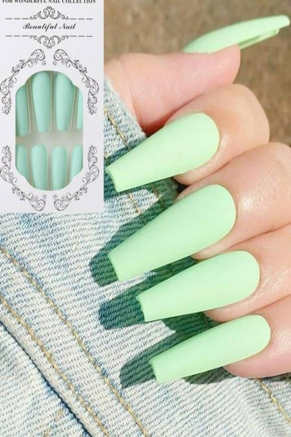 Press On Nails Matte Glossy Neon French Tip Coffin Nail Kit - TGC Boutique - Press On Nails