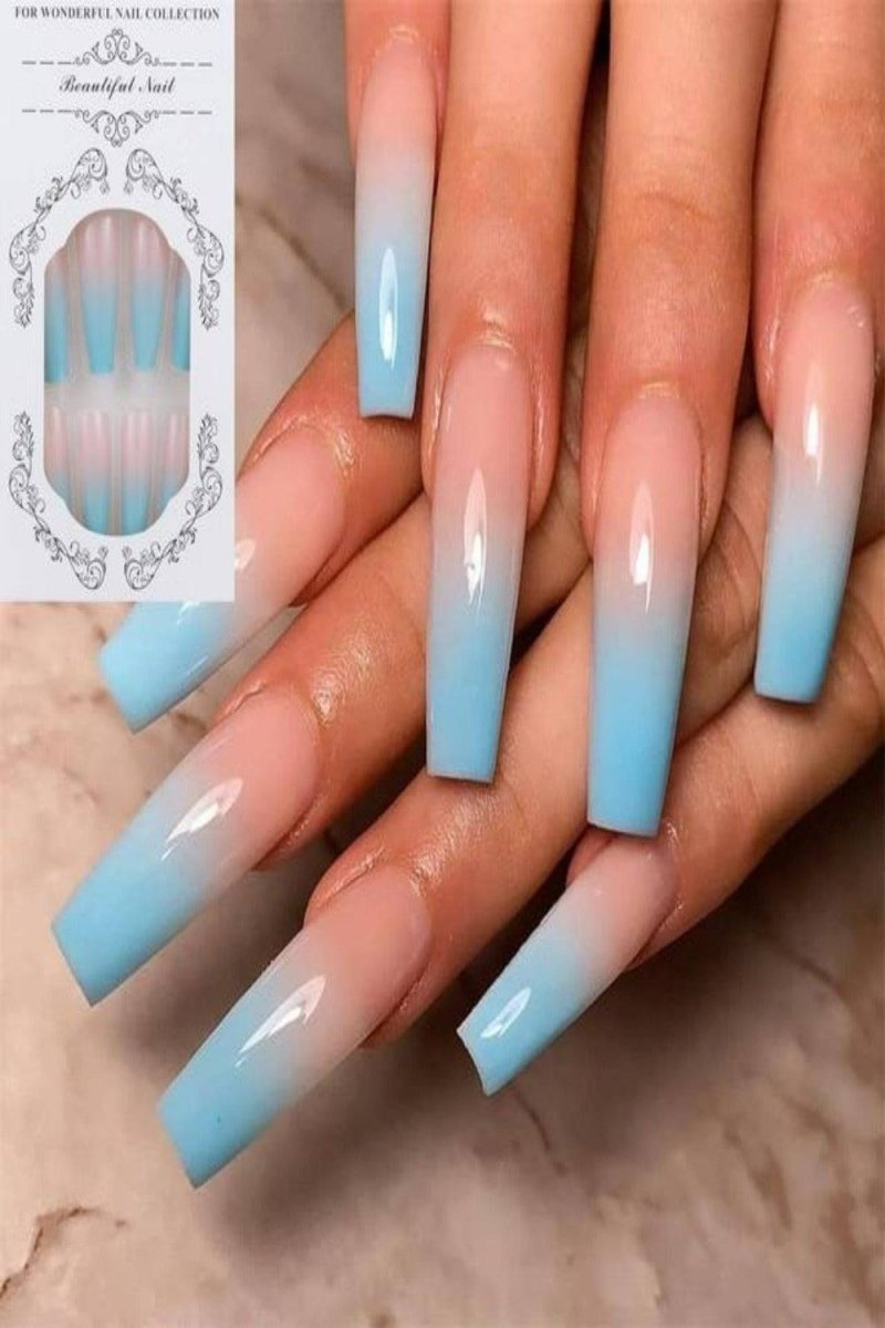 Press On Nails Matte Glossy Neon Gradient Coffin Nail Kit - TGC Boutique - Press On Nails